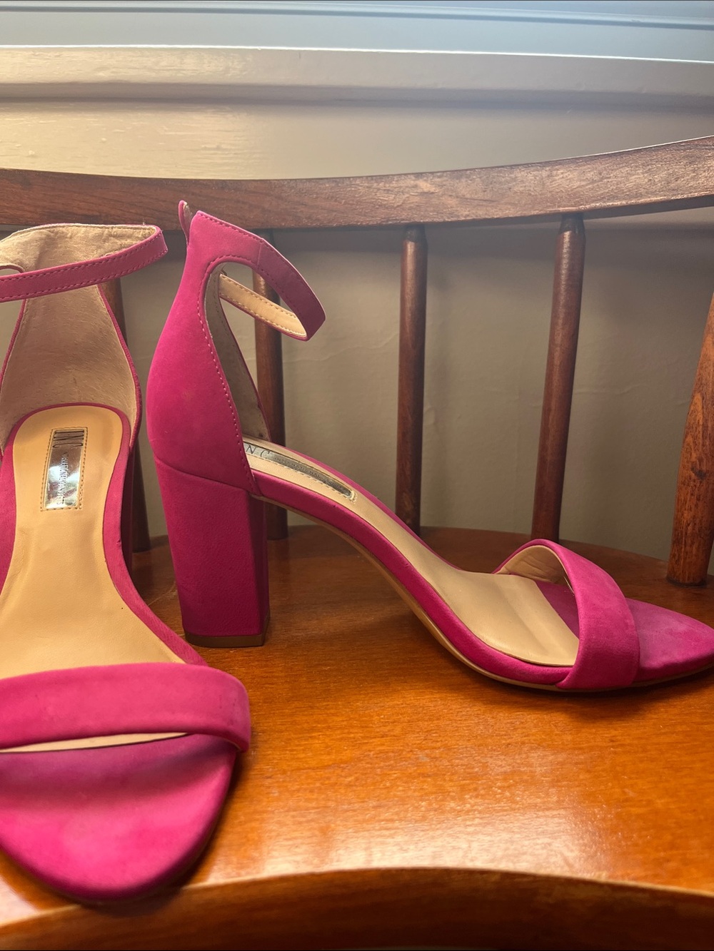 INC Fuchsia Block Heel Ankle Strap Sandals Square Toe Size 6.5 - Picture 3 of 9